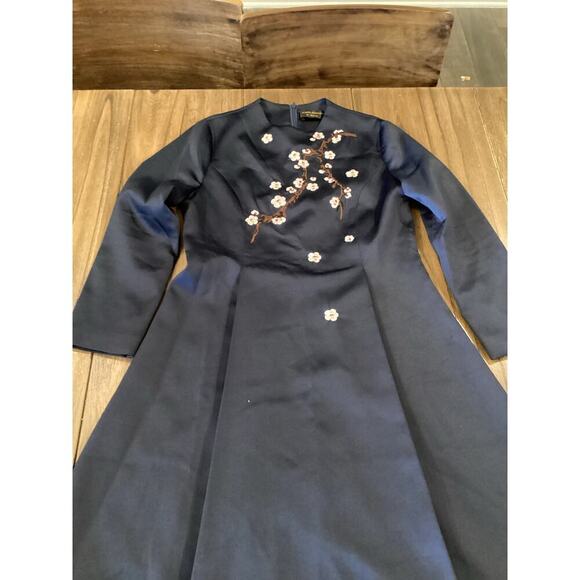 Gyalwana Embroidered Floral cherry blossom satin flare swing mini Dress 13 M/ L - Picture 12 of 13